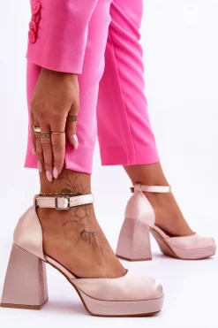 Modne Czółenka Na Masywnym Obcasie Beżowe Sandia