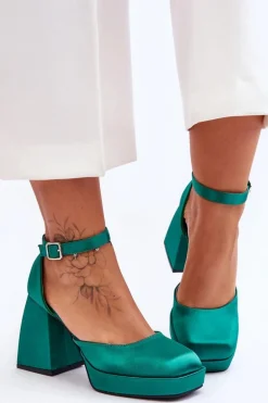 Modne Czółenka Na Masywnym Obcasie Zielone Sandia