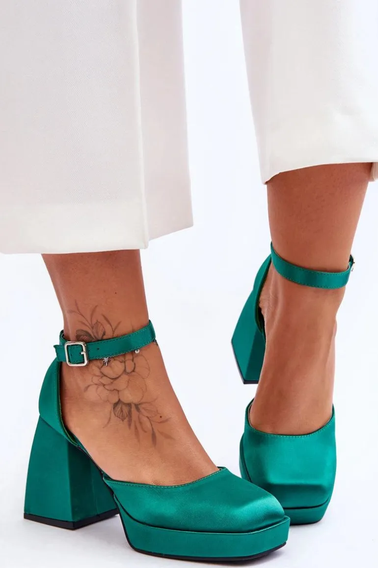 Modne Czółenka Na Masywnym Obcasie Zielone Sandia