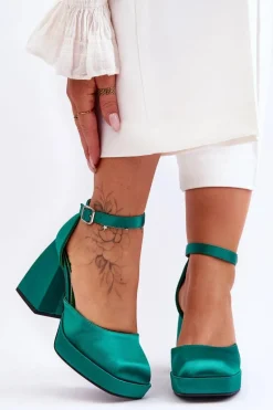Modne Czółenka Na Masywnym Obcasie Zielone Sandia