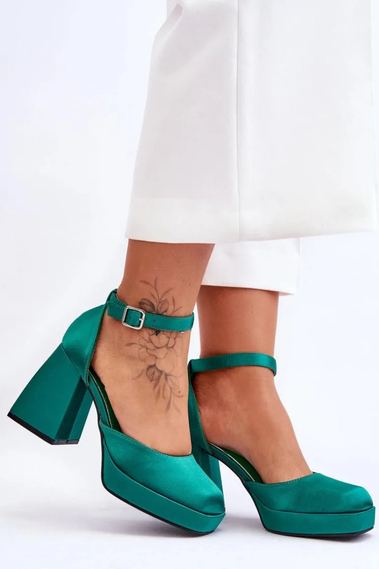 Modne Czółenka Na Masywnym Obcasie Zielone Sandia