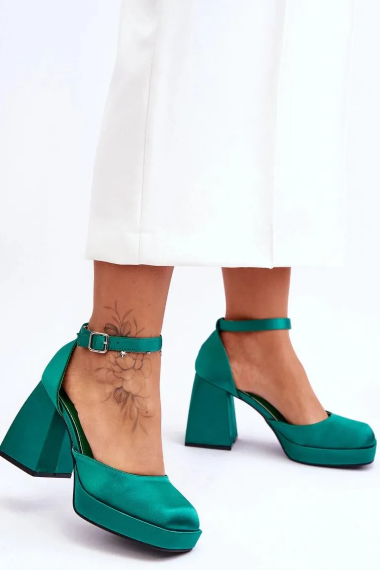 Modne Czółenka Na Masywnym Obcasie Zielone Sandia