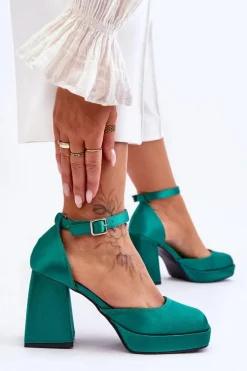 Modne Czółenka Na Masywnym Obcasie Zielone Sandia