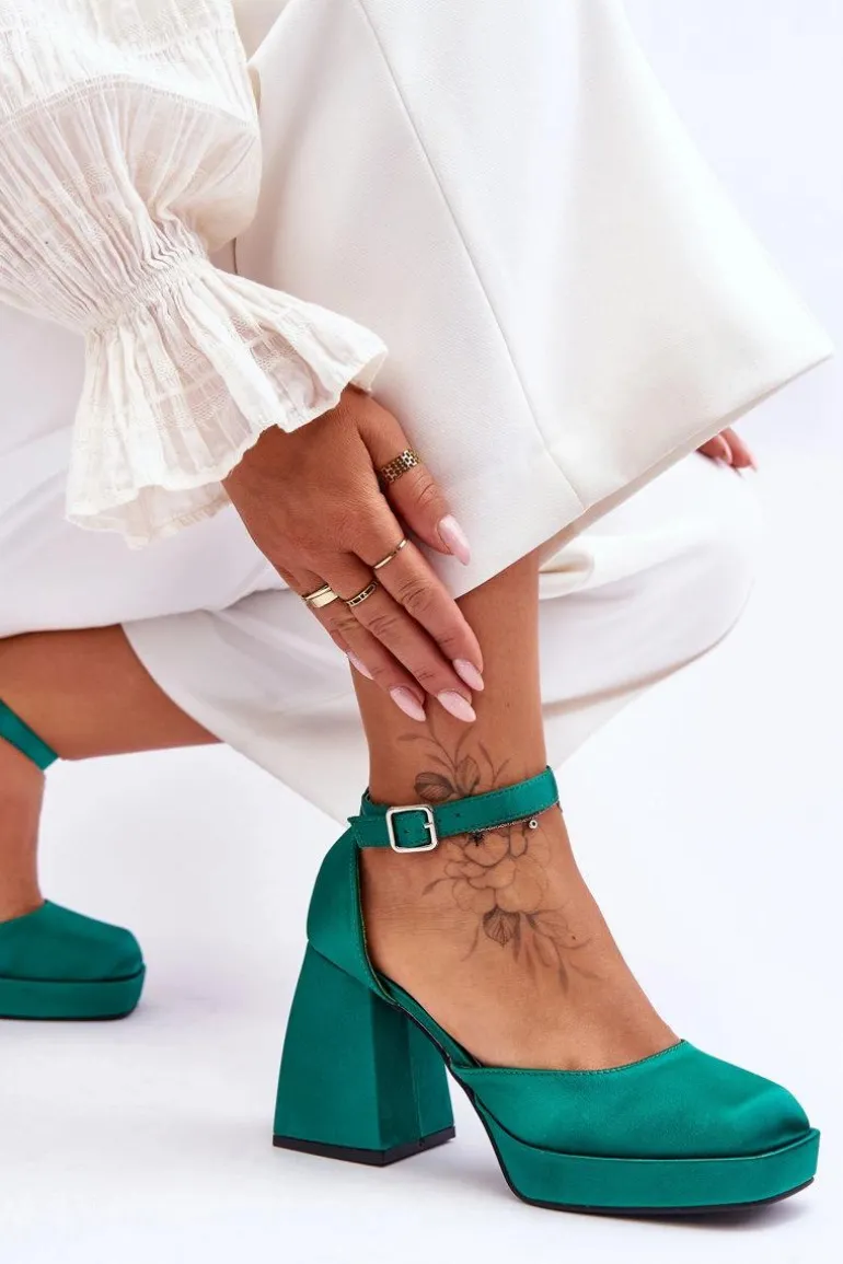 Modne Czółenka Na Masywnym Obcasie Zielone Sandia