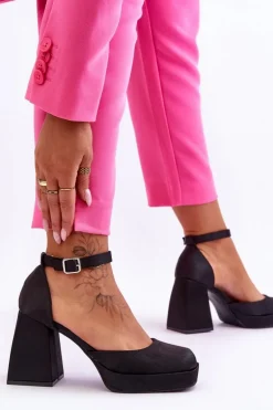 Modne Czółenka Na Masywnym Obcasie Czarne Sandia