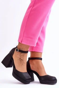 Modne Czółenka Na Masywnym Obcasie Czarne Sandia