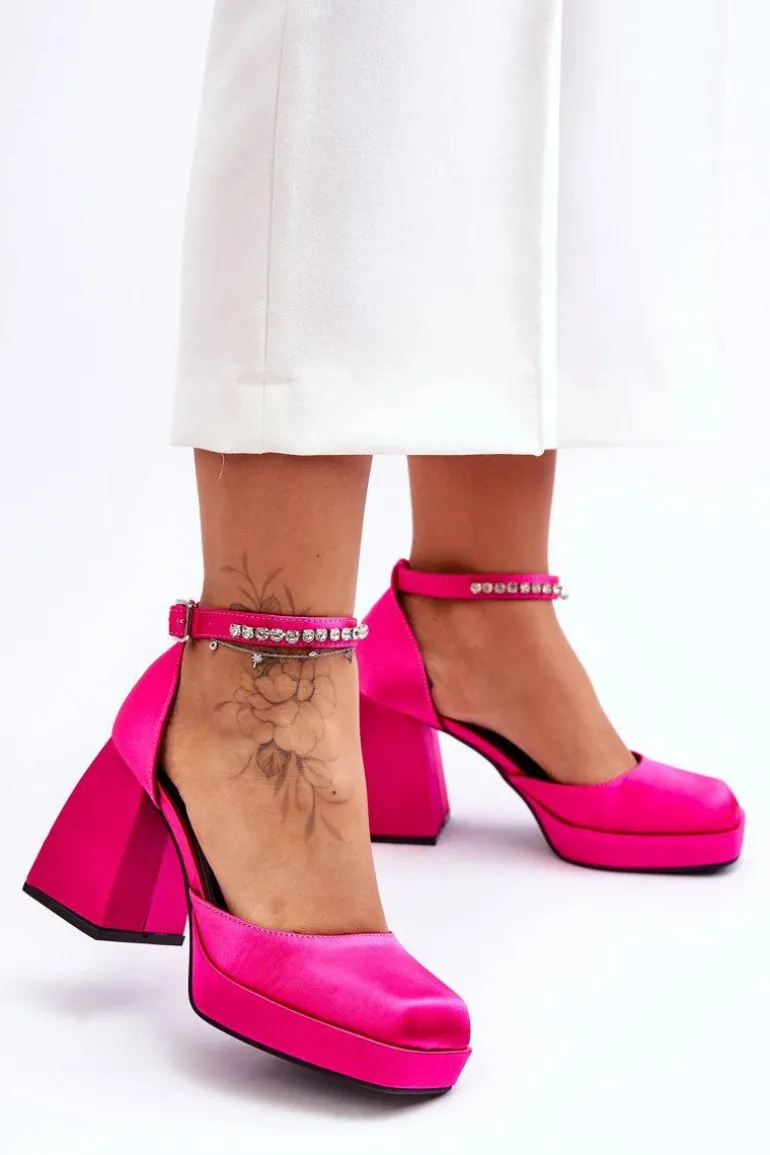 Modne Czółenka Na Masywnym Obcasie Z Cyrkoniami Fuksja Adel