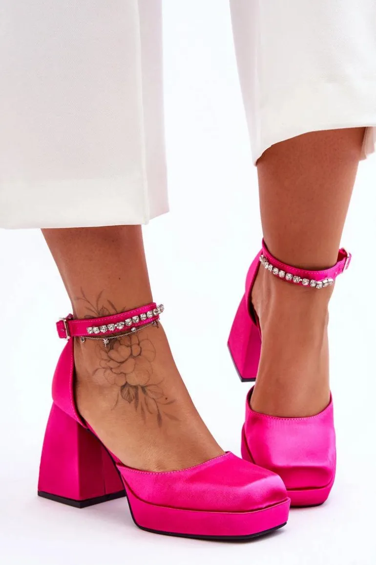 Modne Czółenka Na Masywnym Obcasie Z Cyrkoniami Fuksja Adel