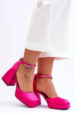 Modne Czółenka Na Masywnym Obcasie Z Cyrkoniami Fuksja Adel