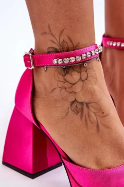 Modne Czółenka Na Masywnym Obcasie Z Cyrkoniami Fuksja Adel