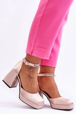 Modne Czółenka Na Masywnym Obcasie Z Cyrkoniami Beżowe Adel