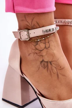 Modne Czółenka Na Masywnym Obcasie Z Cyrkoniami Beżowe Adel