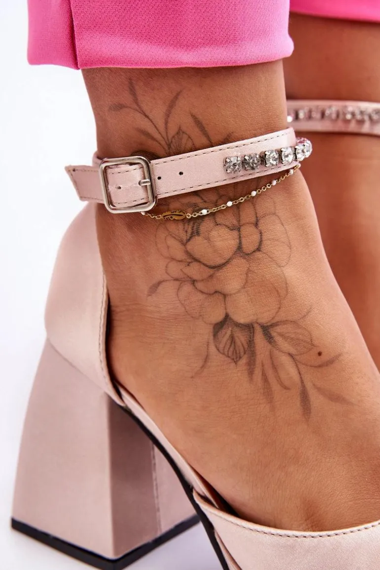 Modne Czółenka Na Masywnym Obcasie Z Cyrkoniami Beżowe Adel