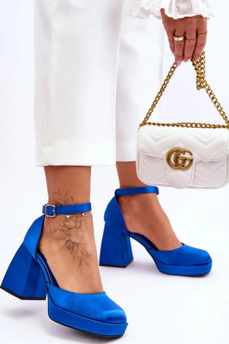 Modne Czółenka Na Masywnym Obcasie Niebieskie Sandia