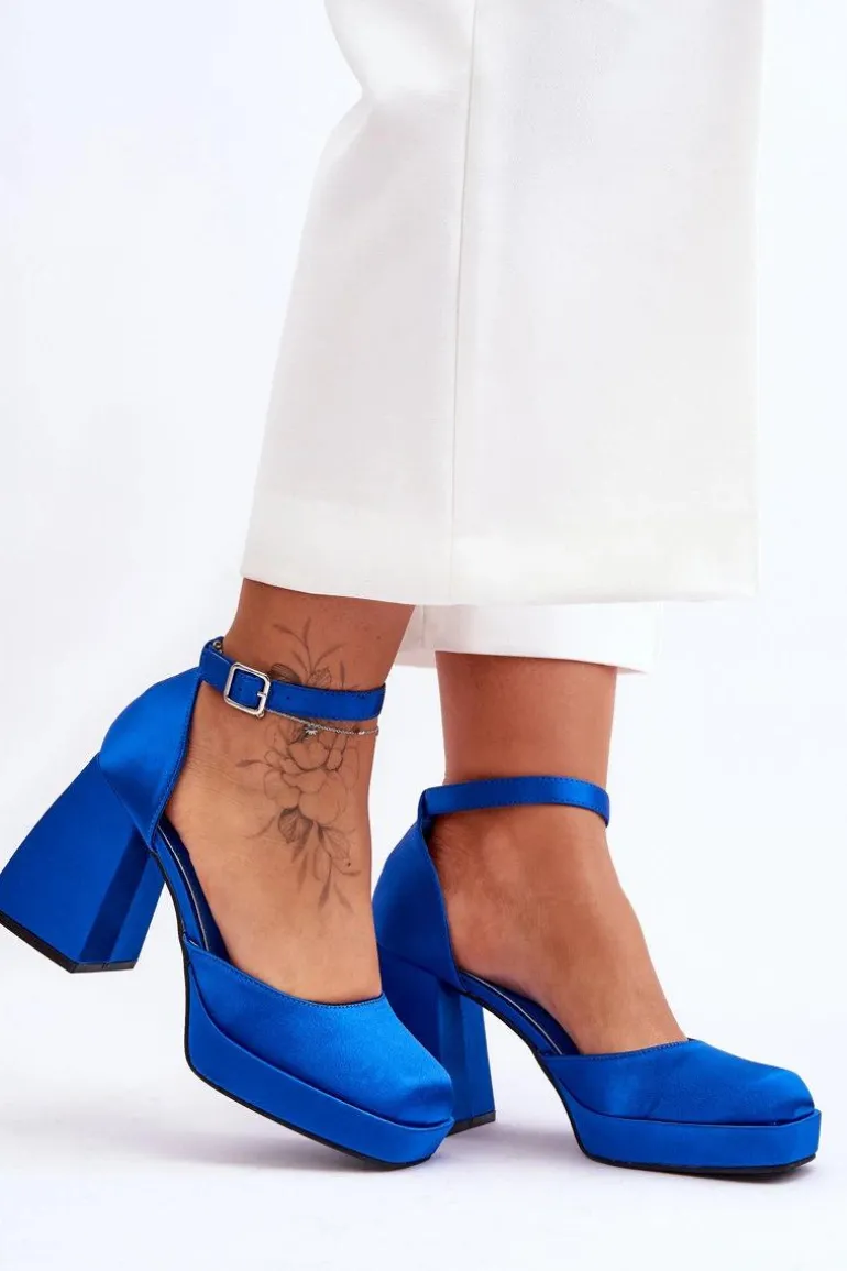 Modne Czółenka Na Masywnym Obcasie Niebieskie Sandia