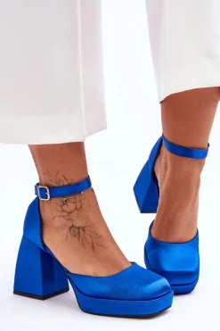 Modne Czółenka Na Masywnym Obcasie Niebieskie Sandia
