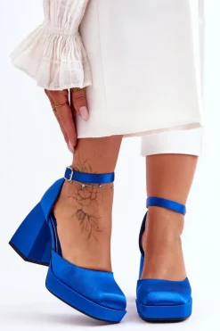 Modne Czółenka Na Masywnym Obcasie Niebieskie Sandia