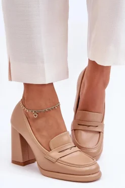 Modne Czółenka Na Słupku Beżowe Florence