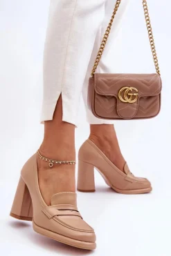 Modne Czółenka Na Słupku Beżowe Florence