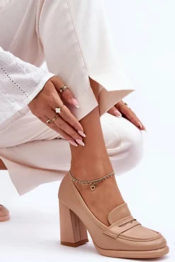 Modne Czółenka Na Słupku Beżowe Florence