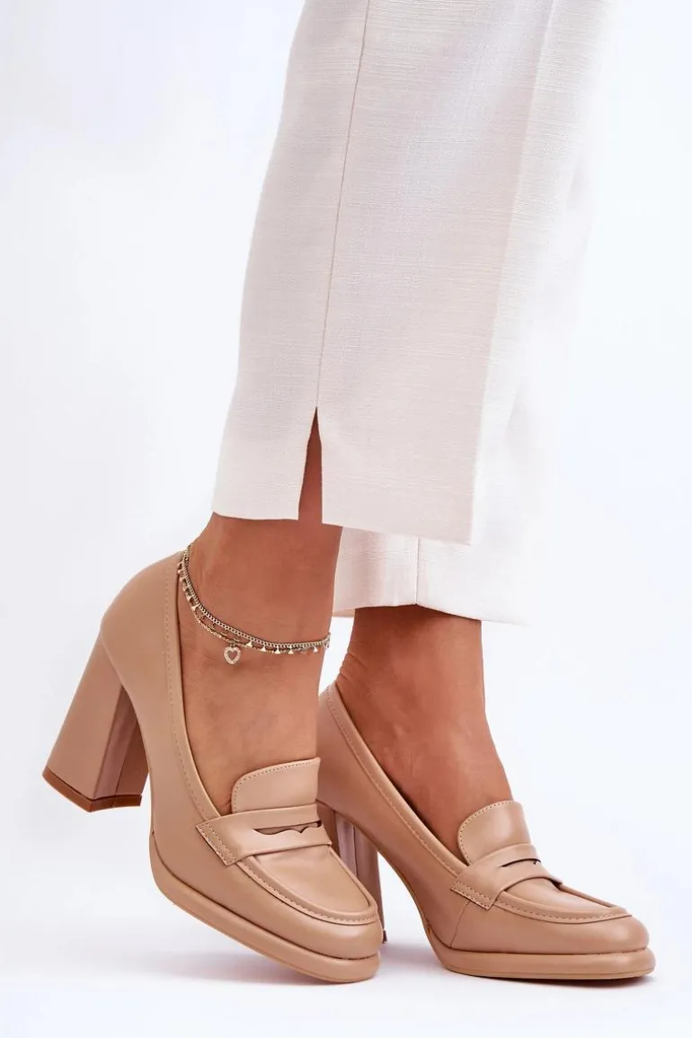 Modne Czółenka Na Słupku Beżowe Florence