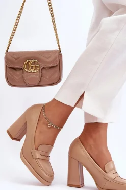 Modne Czółenka Na Słupku Beżowe Florence