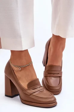 Modne Czółenka Na Słupku Brązowe Florence