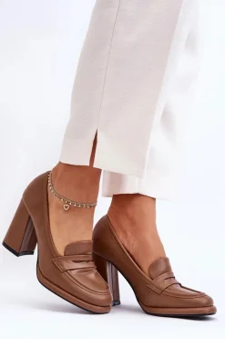 Modne Czółenka Na Słupku Brązowe Florence