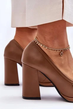 Modne Czółenka Na Słupku Brązowe Florence