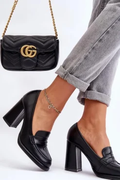 Modne Czółenka Na Słupku Czarne Florence