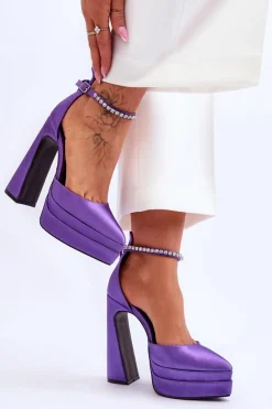 Modne Czółenka Na Słupku Fioletowe Santoro