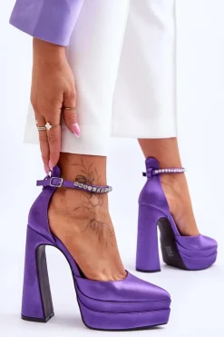 Modne Czółenka Na Słupku Fioletowe Santoro