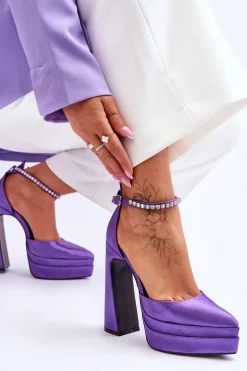 Modne Czółenka Na Słupku Fioletowe Santoro