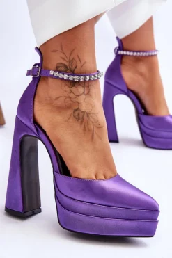 Modne Czółenka Na Słupku Fioletowe Santoro