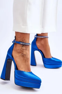 Modne Czółenka Na Słupku Niebieskie Santoro