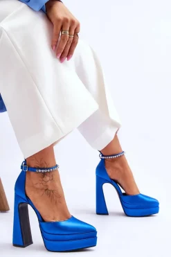 Modne Czółenka Na Słupku Niebieskie Santoro