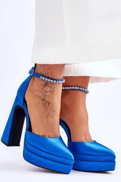 Modne Czółenka Na Słupku Niebieskie Santoro