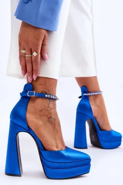 Modne Czółenka Na Słupku Niebieskie Santoro