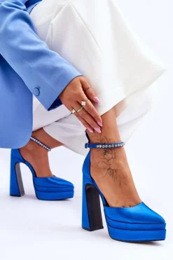 Modne Czółenka Na Słupku Niebieskie Santoro