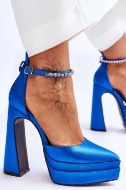 Modne Czółenka Na Słupku Niebieskie Santoro