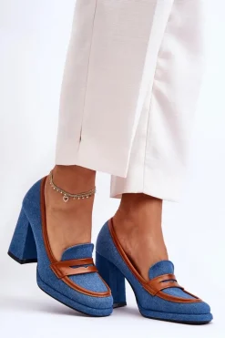 Modne Czółenka Na Słupku Niebieskie Florence