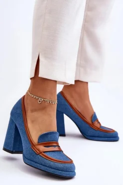 Modne Czółenka Na Słupku Niebieskie Florence
