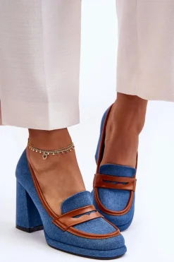 Modne Czółenka Na Słupku Niebieskie Florence