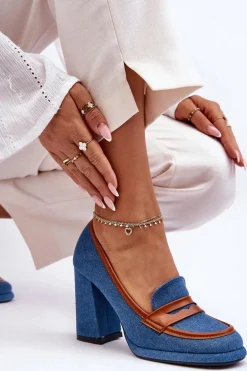 Modne Czółenka Na Słupku Niebieskie Florence