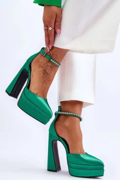 Modne Czółenka Na Słupku Zielone Santoro