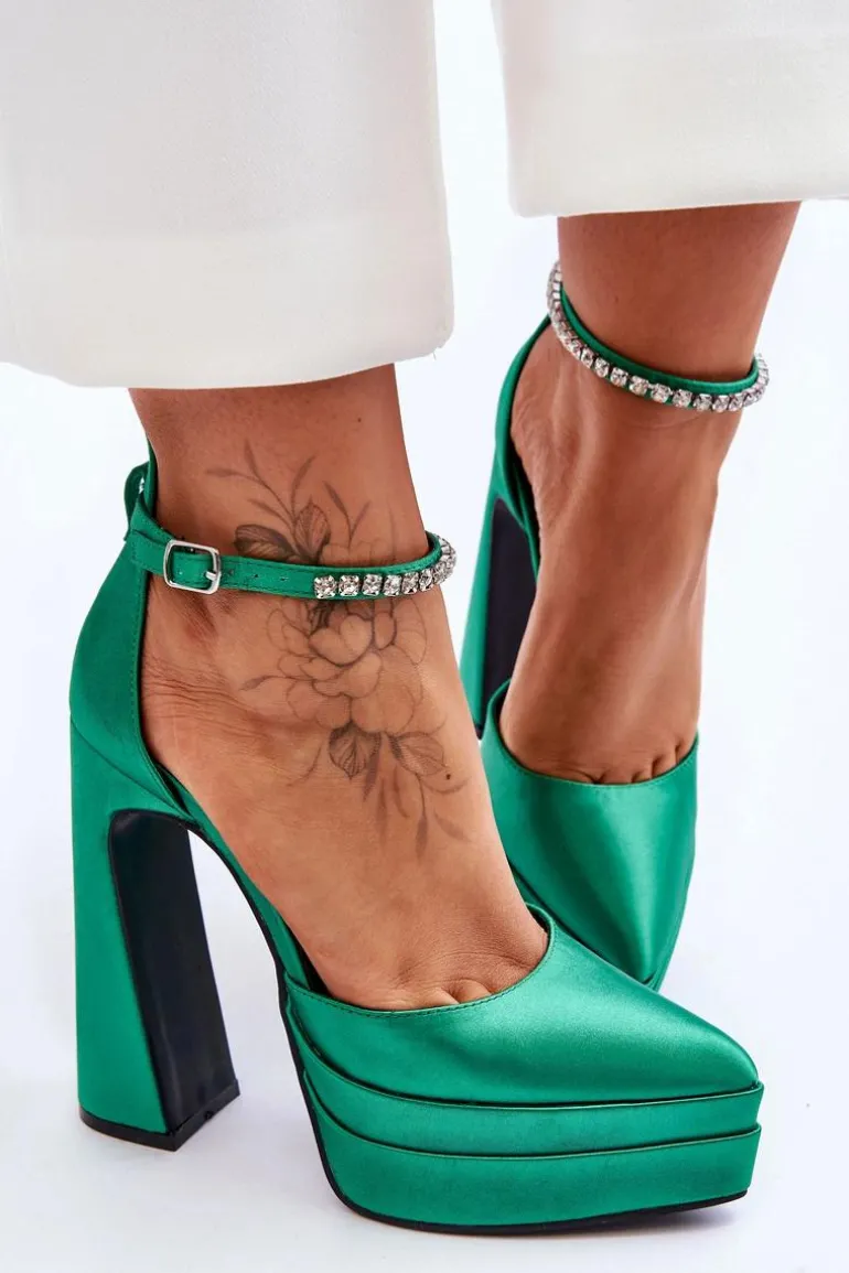 Modne Czółenka Na Słupku Zielone Santoro