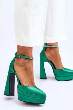 Modne Czółenka Na Słupku Zielone Santoro