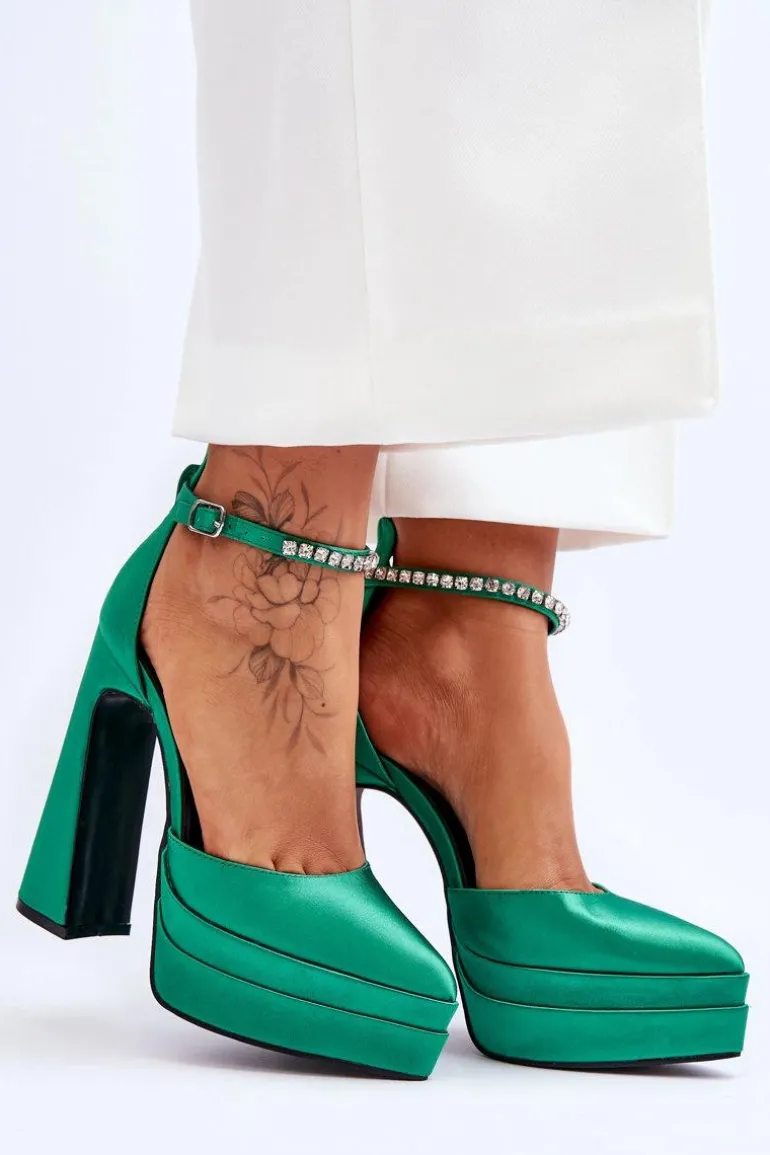 Modne Czółenka Na Słupku Zielone Santoro