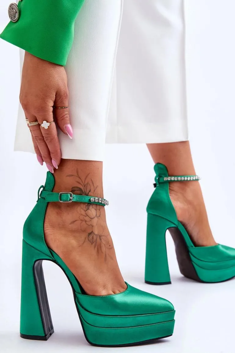 Modne Czółenka Na Słupku Zielone Santoro