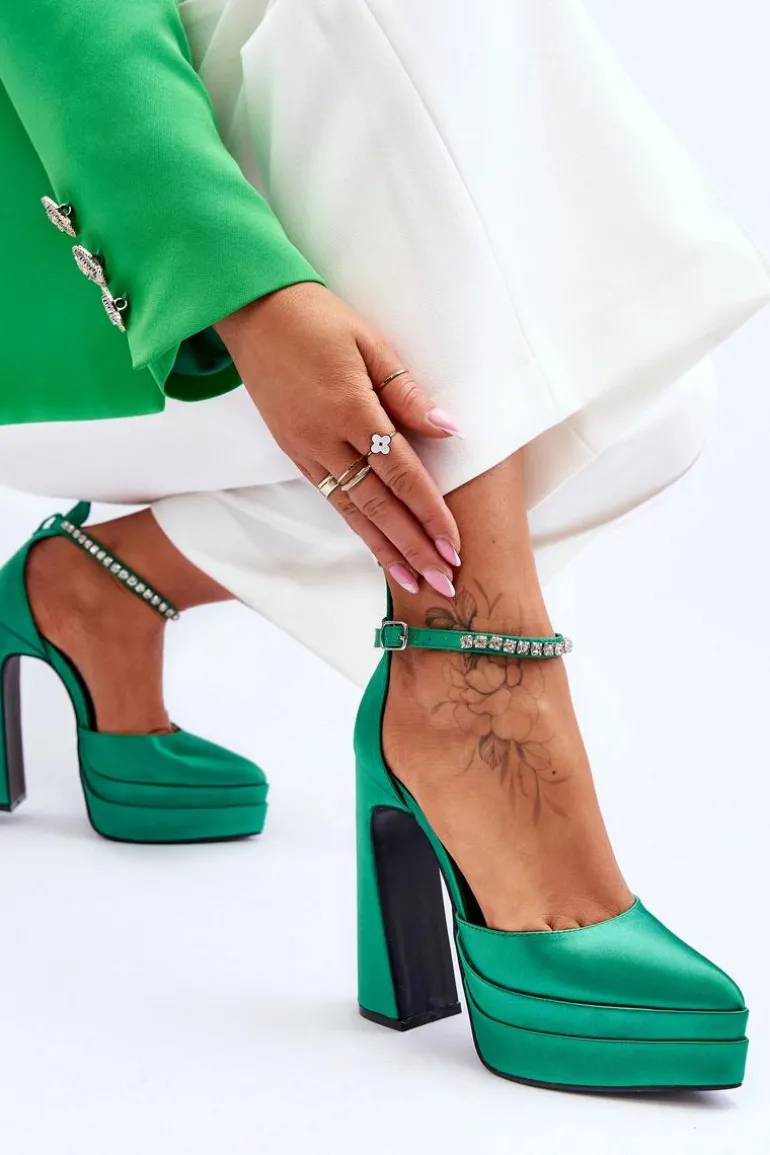 Modne Czółenka Na Słupku Zielone Santoro